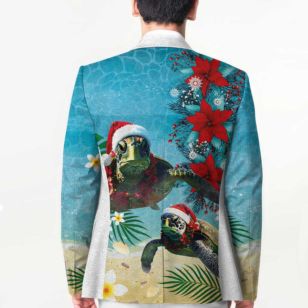 Hawaiian Mele Kalikimaka Blazer Tropical Xmas Turtles Red Poinsettia Watercolor - Polynesian Pride