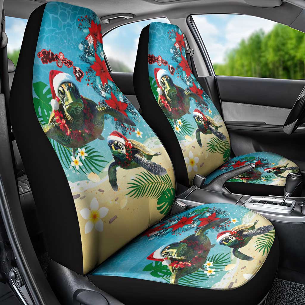Hawaiian Mele Kalikimaka Car Seat Cover Tropical Xmas Turtles Red Poinsettia Watercolor - Polynesian Pride