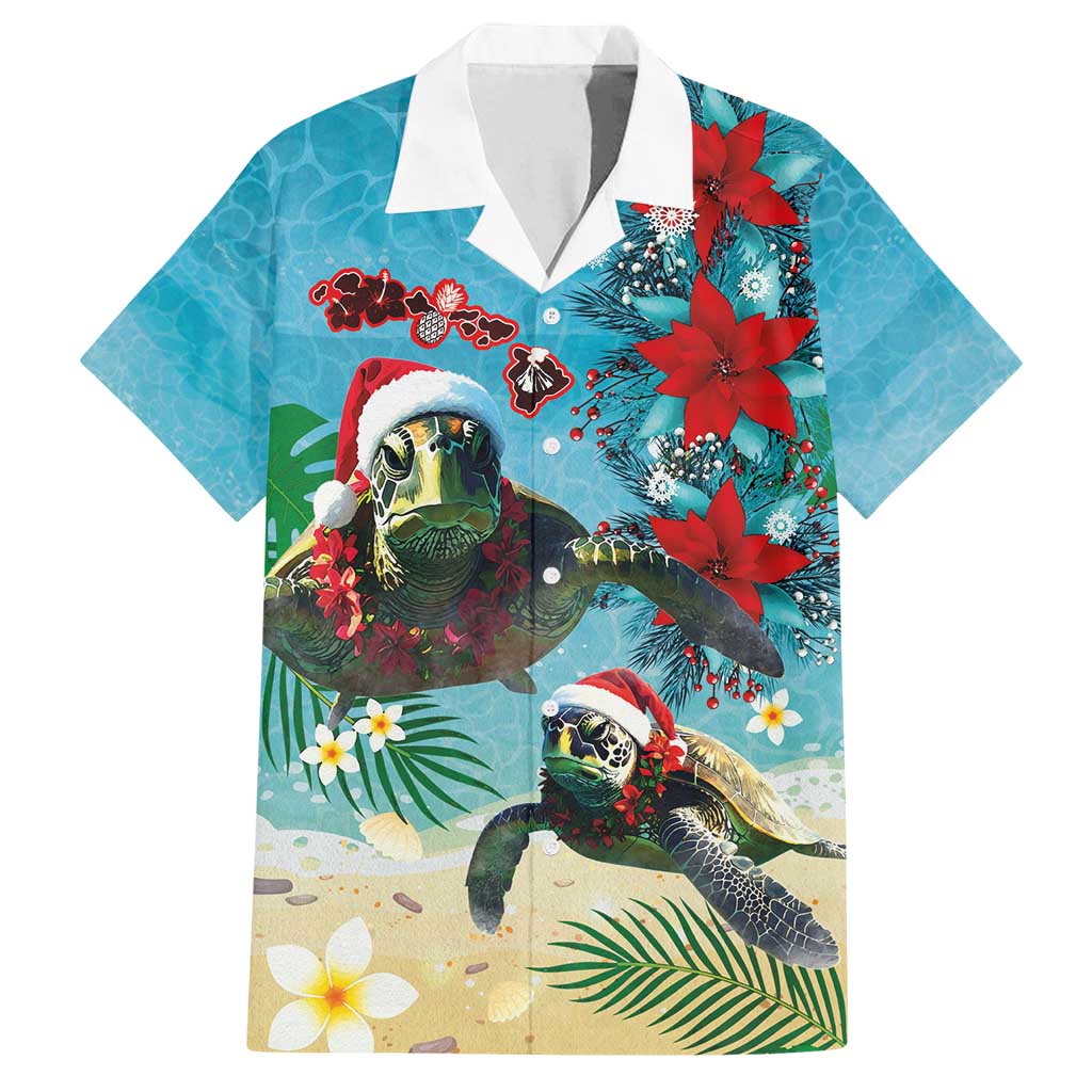 Hawaiian Mele Kalikimaka Family Matching Long Sleeve Bodycon Dress and Hawaiian Shirt Tropical Xmas Turtles Red Poinsettia Watercolor LT03 Dad's Shirt - Short Sleeve Multicolor - Polynesian Pride