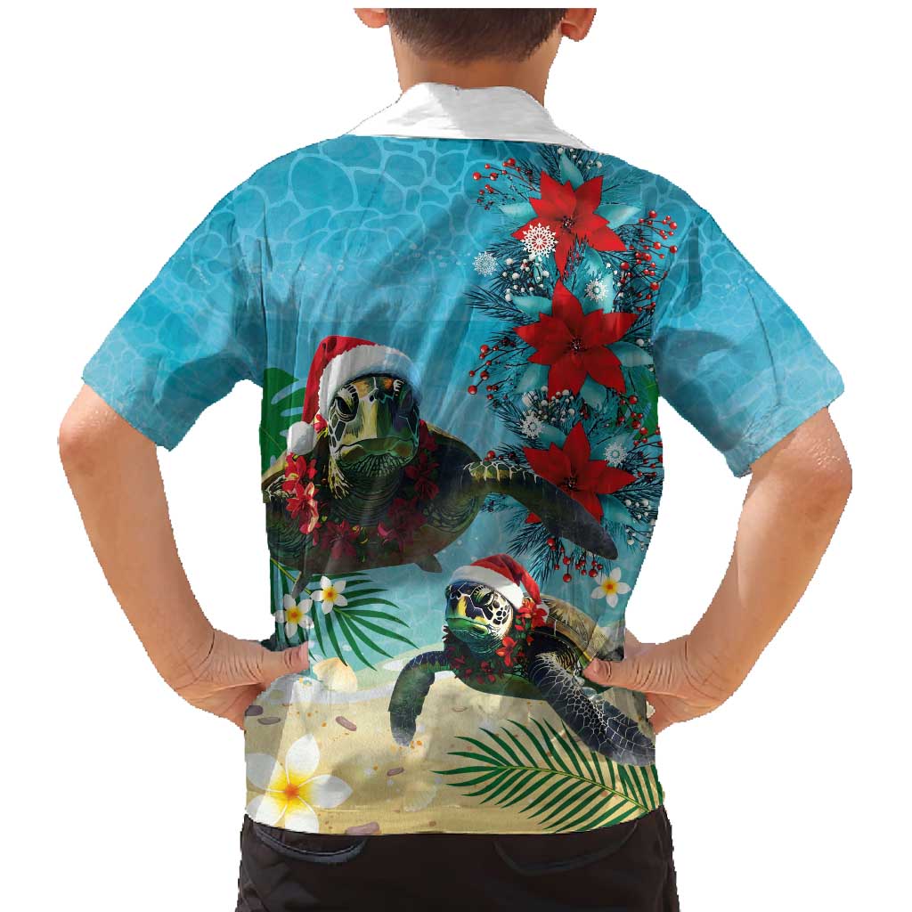 Hawaiian Mele Kalikimaka Family Matching Mermaid Dress and Hawaiian Shirt Tropical Xmas Turtles Red Poinsettia Watercolor LT03 - Polynesian Pride