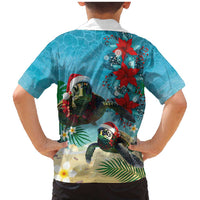 Hawaiian Mele Kalikimaka Family Matching Mermaid Dress and Hawaiian Shirt Tropical Xmas Turtles Red Poinsettia Watercolor LT03 - Polynesian Pride