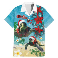 Hawaiian Mele Kalikimaka Family Matching Mermaid Dress and Hawaiian Shirt Tropical Xmas Turtles Red Poinsettia Watercolor LT03 Dad's Shirt - Short Sleeve Multicolor - Polynesian Pride