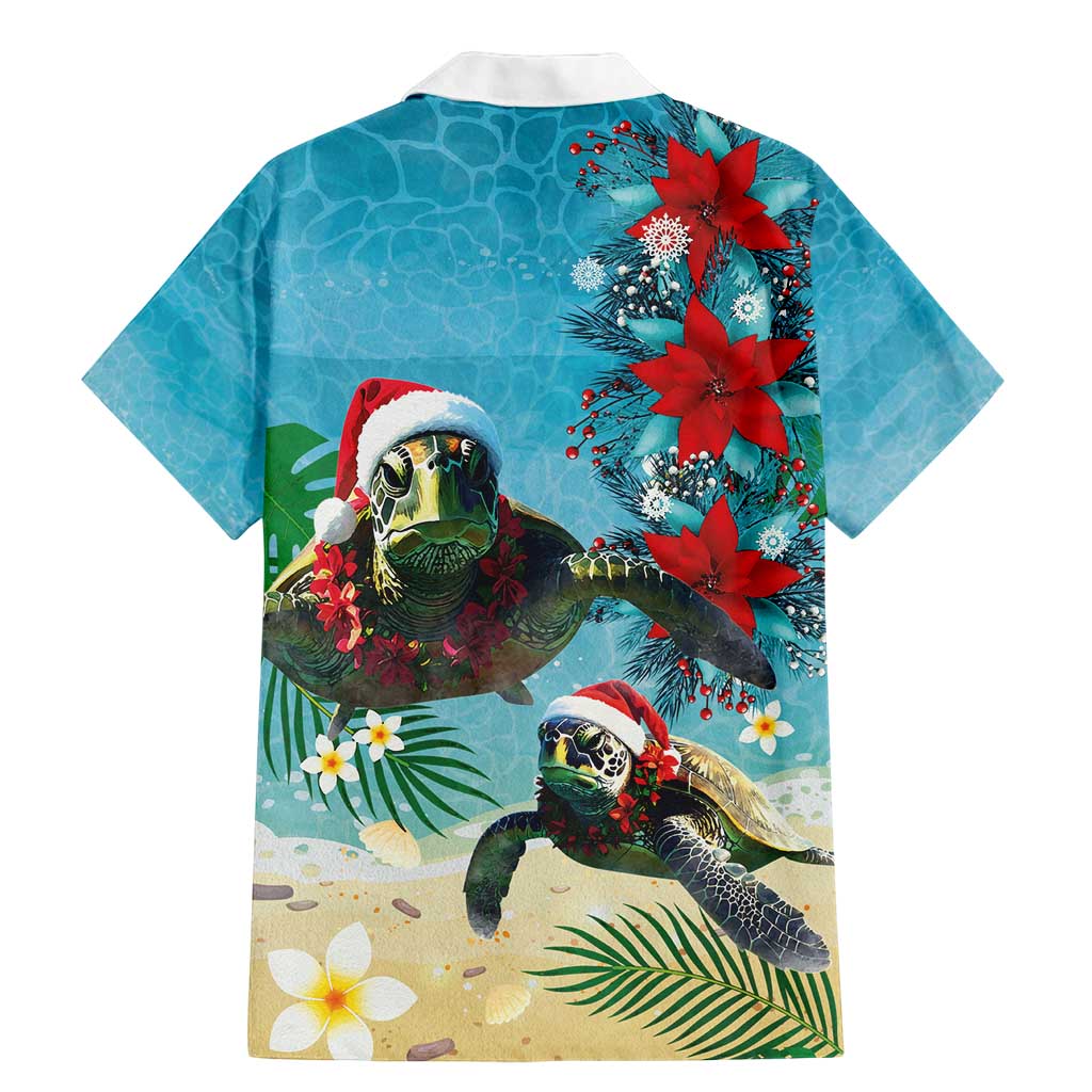 Hawaiian Mele Kalikimaka Family Matching Mermaid Dress and Hawaiian Shirt Tropical Xmas Turtles Red Poinsettia Watercolor LT03 - Polynesian Pride