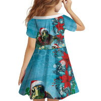 Hawaiian Mele Kalikimaka Family Matching Off Shoulder Maxi Dress and Hawaiian Shirt Tropical Xmas Turtles Red Poinsettia Watercolor LT03 - Polynesian Pride