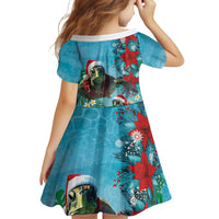 Hawaiian Mele Kalikimaka Family Matching Off Shoulder Short Dress and Hawaiian Shirt Tropical Xmas Turtles Red Poinsettia Watercolor LT03 - Polynesian Pride