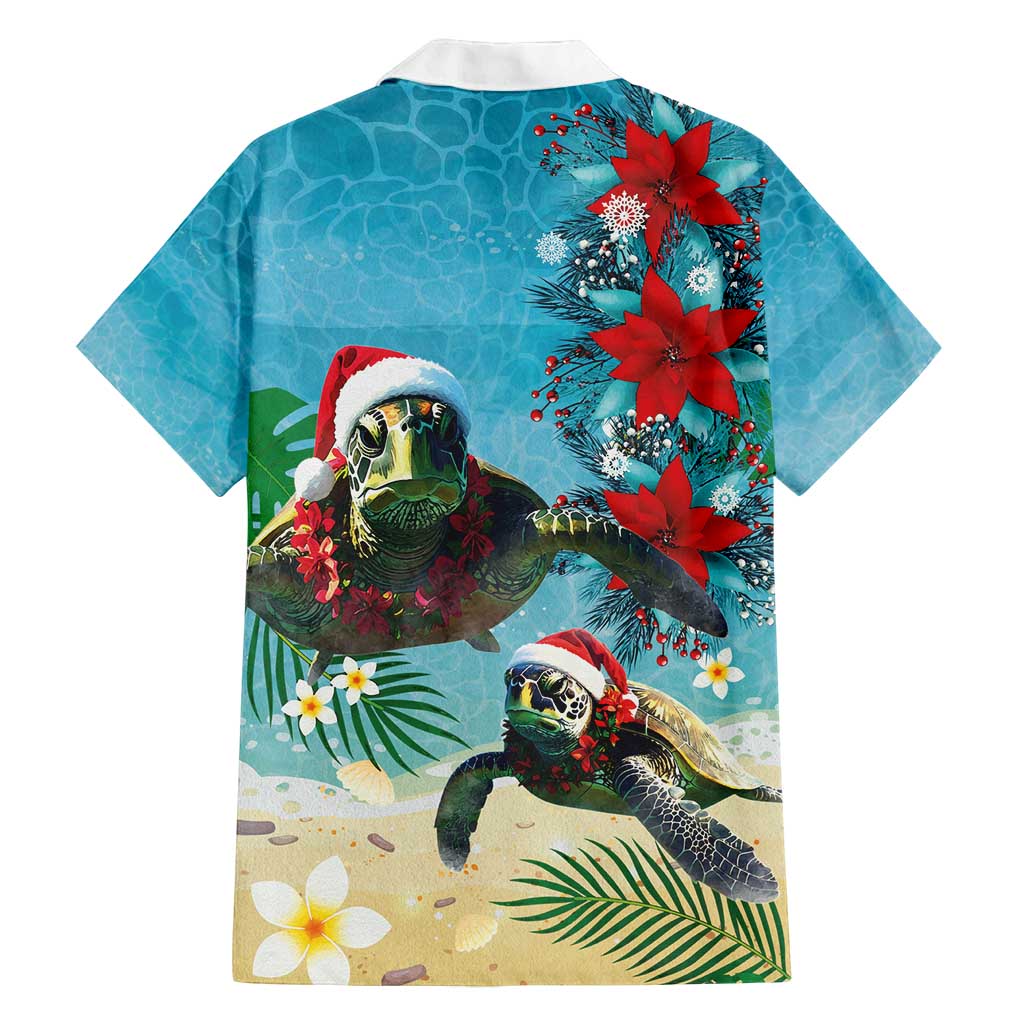 Hawaiian Mele Kalikimaka Family Matching Off Shoulder Short Dress and Hawaiian Shirt Tropical Xmas Turtles Red Poinsettia Watercolor LT03 - Polynesian Pride