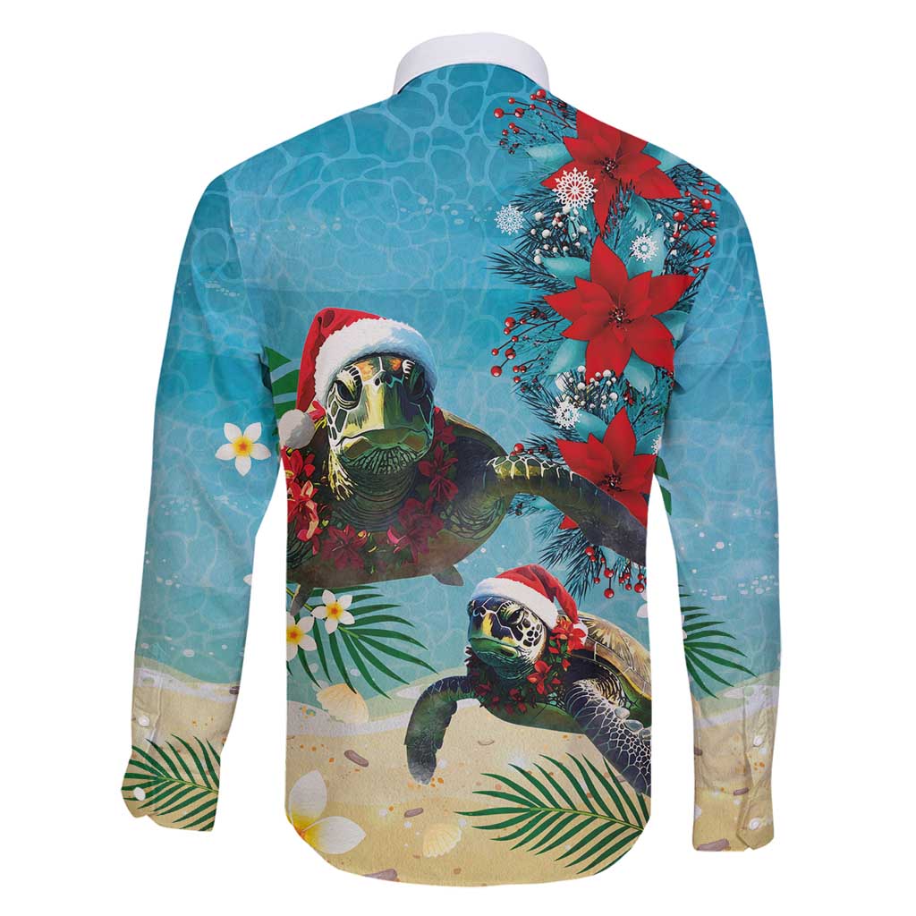 Hawaiian Mele Kalikimaka Family Matching Off Shoulder Short Dress and Hawaiian Shirt Tropical Xmas Turtles Red Poinsettia Watercolor LT03 - Polynesian Pride