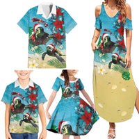 Hawaiian Mele Kalikimaka Family Matching Summer Maxi Dress and Hawaiian Shirt Tropical Xmas Turtles Red Poinsettia Watercolor LT03 - Polynesian Pride