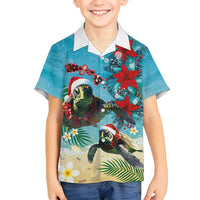 Hawaiian Mele Kalikimaka Family Matching Summer Maxi Dress and Hawaiian Shirt Tropical Xmas Turtles Red Poinsettia Watercolor LT03 Son's Shirt Multicolor - Polynesian Pride