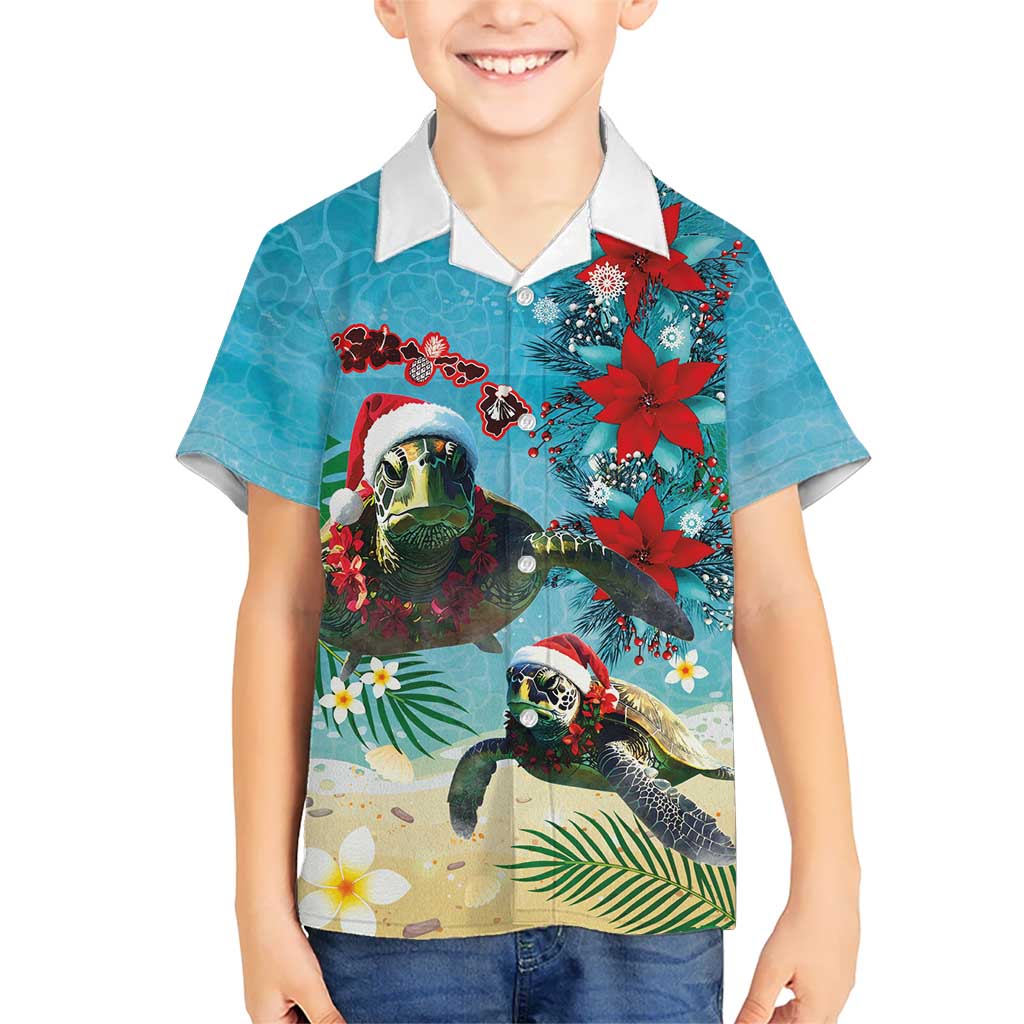 Hawaiian Mele Kalikimaka Kid Hawaiian Shirt Tropical Xmas Turtles Red Poinsettia Watercolor LT03 Kid Multicolor - Polynesian Pride