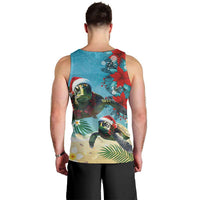 Hawaiian Mele Kalikimaka Men Tank Top Tropical Xmas Turtles Red Poinsettia Watercolor - Polynesian Pride