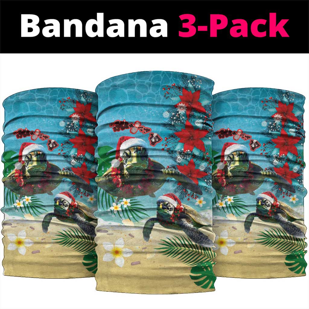 Hawaiian Mele Kalikimaka Neck Gaiter Tropical Xmas Turtles Red Poinsettia Watercolor - Polynesian Pride