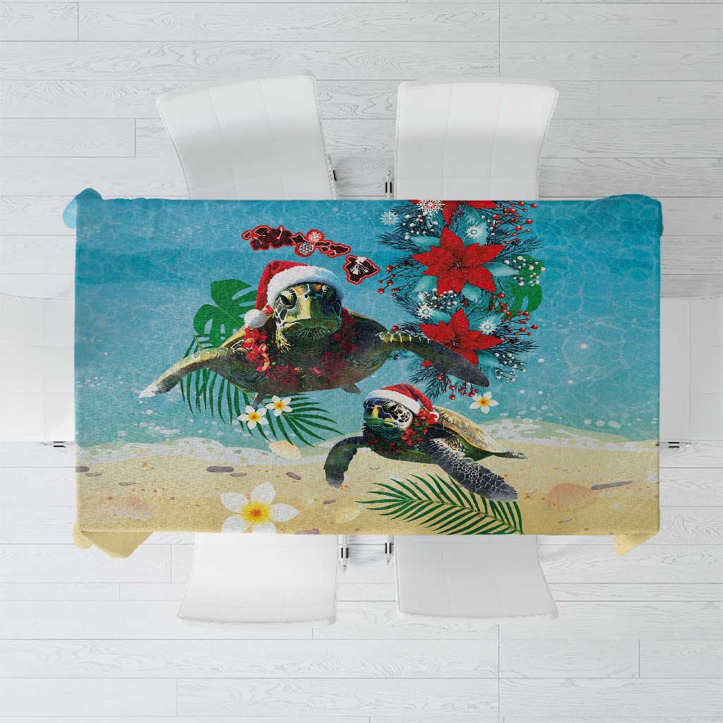 Hawaiian Mele Kalikimaka Tablecloth Tropical Xmas Turtles Red Poinsettia Watercolor - Polynesian Pride