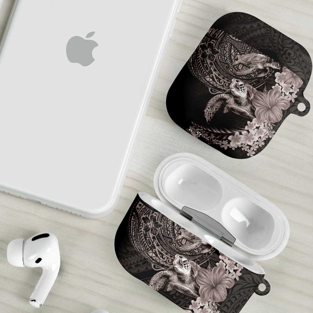 Hawaiian Plumeria and Hibiscus with Turtles AirPods Case Polynesian Art Grayscale - Polynesian Pride