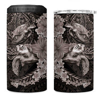 Hawaiian Plumeria and Hibiscus with Turtles 4 in 1 Can Cooler Tumbler Polynesian Art Grayscale - Polynesian Pride