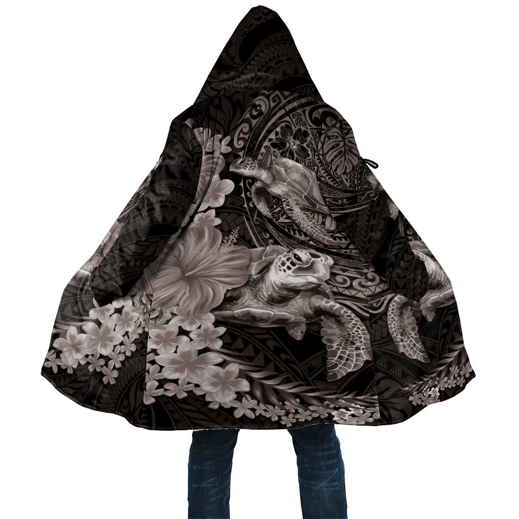 Hawaiian Plumeria and Hibiscus with Turtles Cloak Polynesian Art Grayscale - Polynesian Pride