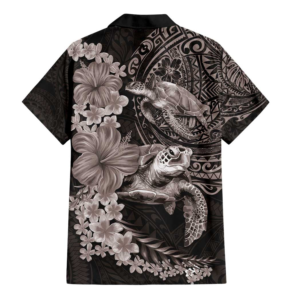 Hawaiian Plumeria and Hibiscus with Turtles Family Matching Mermaid Dress and Hawaiian Shirt Polynesian Art Grayscale LT03 - Polynesian Pride