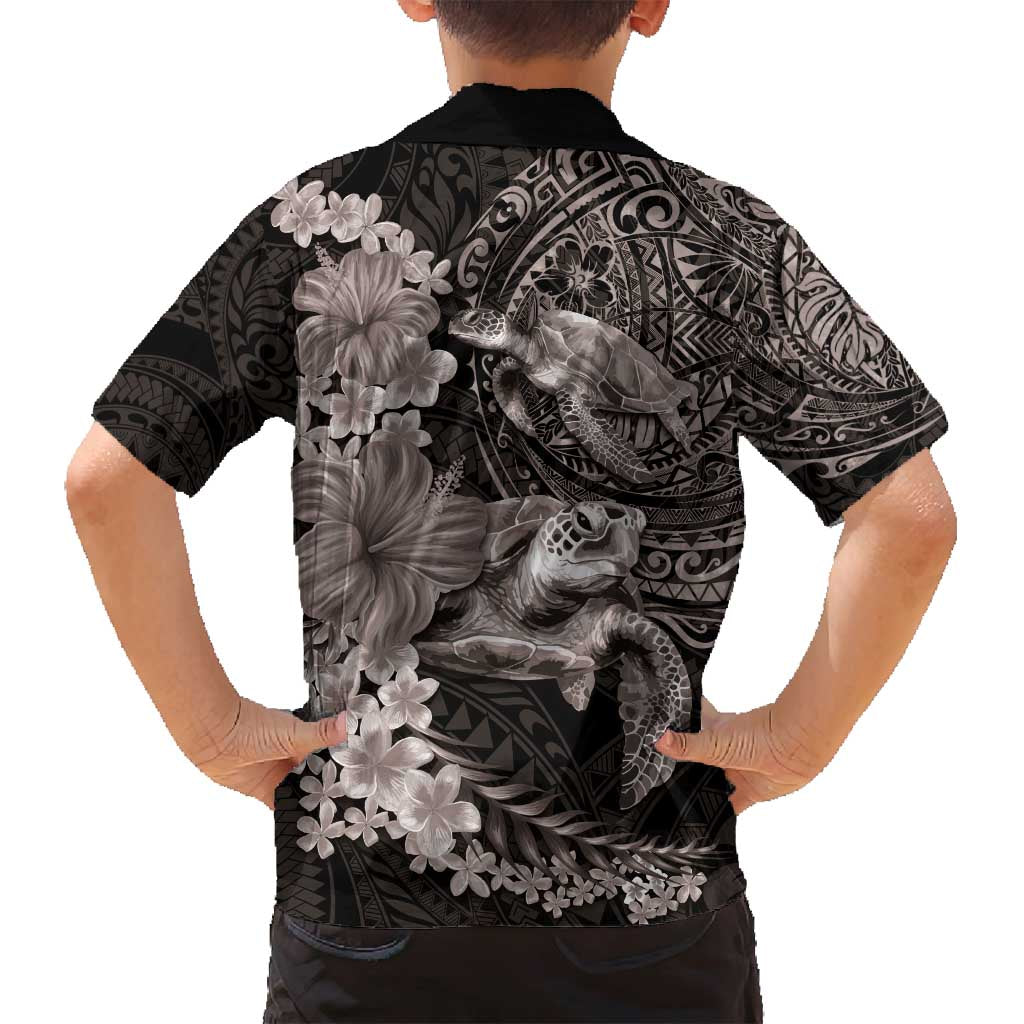 Hawaiian Plumeria and Hibiscus with Turtles Family Matching Tank Maxi Dress and Hawaiian Shirt Polynesian Art Grayscale LT03 - Polynesian Pride