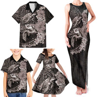 Hawaiian Plumeria and Hibiscus with Turtles Family Matching Tank Maxi Dress and Hawaiian Shirt Polynesian Art Grayscale LT03 - Polynesian Pride