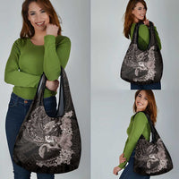 Hawaiian Plumeria and Hibiscus with Turtles Grocery Bag Polynesian Art Grayscale - Polynesian Pride