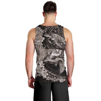 Hawaiian Plumeria and Hibiscus with Turtles Men Tank Top Polynesian Art Grayscale - Polynesian Pride