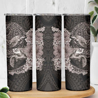 Hawaiian Plumeria and Hibiscus with Turtles Skinny Tumbler Polynesian Art Grayscale - Polynesian Pride