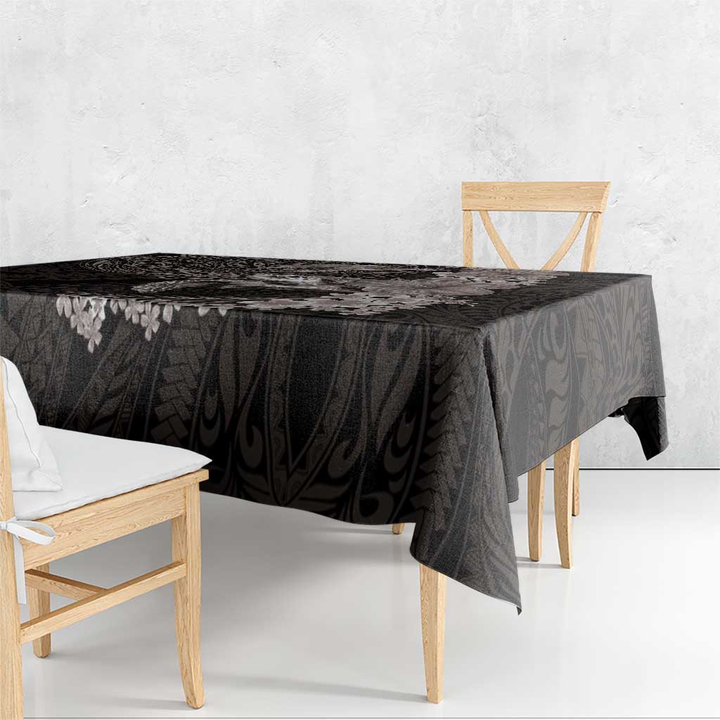 Hawaiian Plumeria and Hibiscus with Turtles Tablecloth Polynesian Art Grayscale - Polynesian Pride