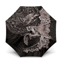 Hawaiian Plumeria and Hibiscus with Turtles Umbrella Polynesian Art Grayscale - Polynesian Pride