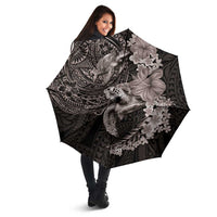 Hawaiian Plumeria and Hibiscus with Turtles Umbrella Polynesian Art Grayscale - Polynesian Pride