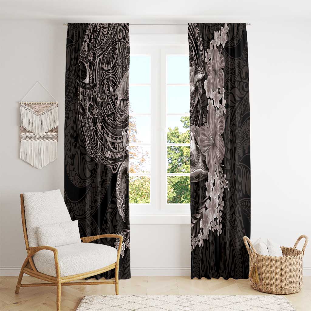 Hawaiian Plumeria and Hibiscus with Turtles Window Curtain Polynesian Art Grayscale - Polynesian Pride