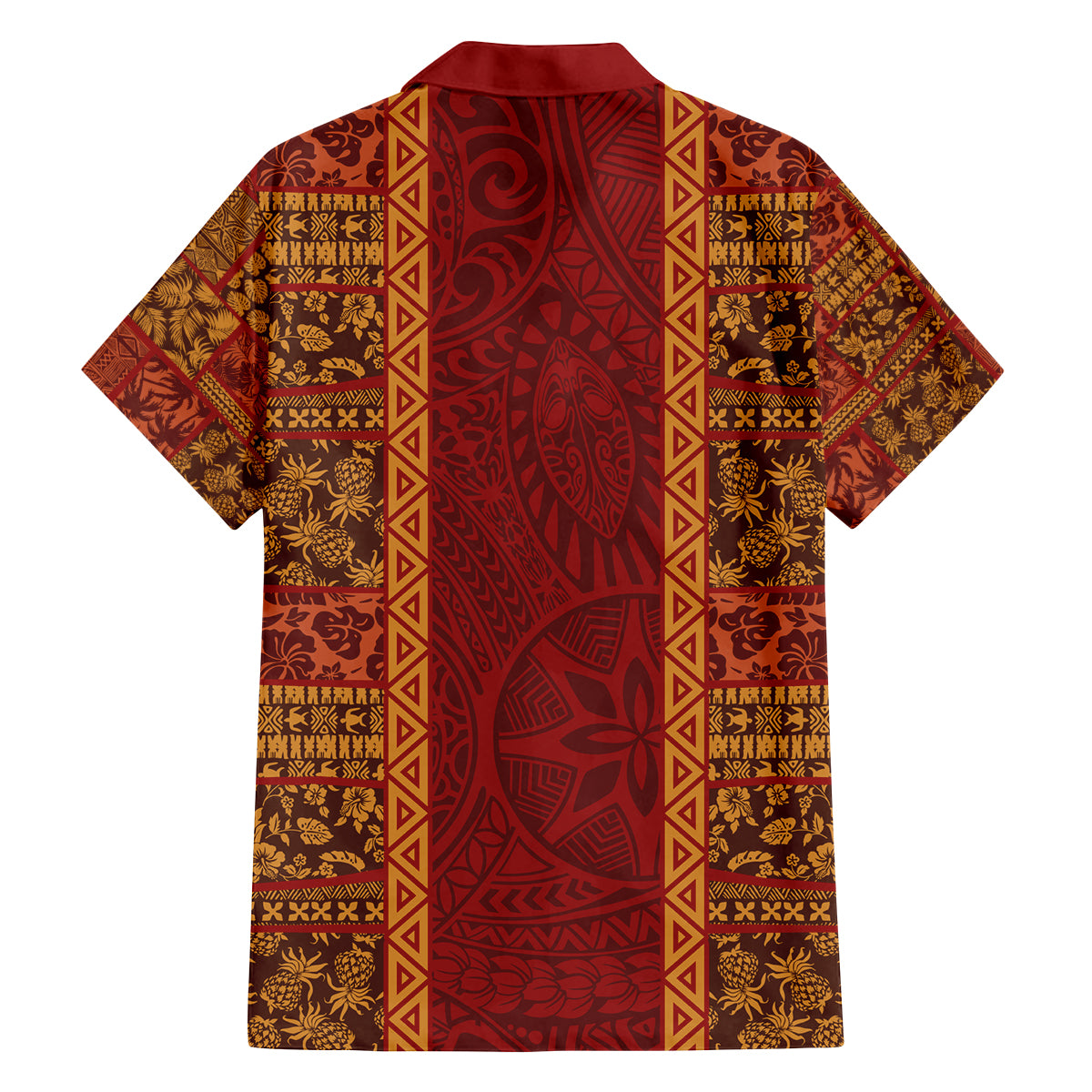 Hawaii Style Hibiscus and Tribal Element Fabric Patchwork Family Matching Off Shoulder Long Sleeve Dress and Hawaiian Shirt LT03 - Polynesian Pride