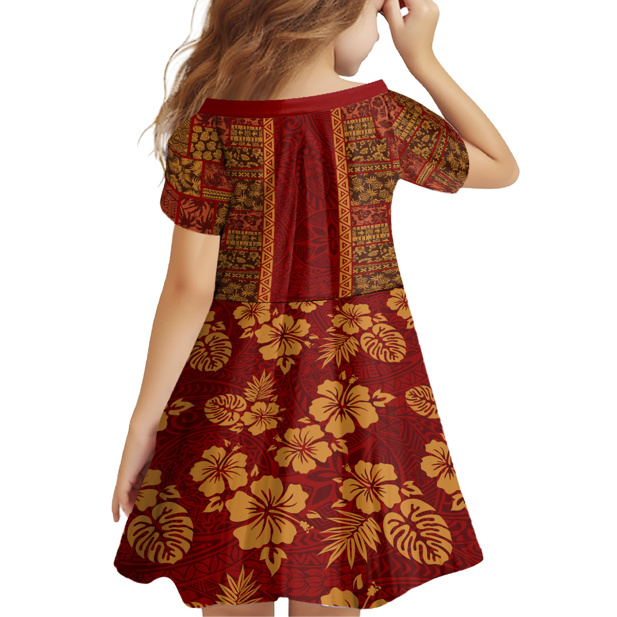 Hawaii Style Hibiscus and Tribal Element Fabric Patchwork Family Matching Tank Maxi Dress and Hawaiian Shirt LT03 - Polynesian Pride