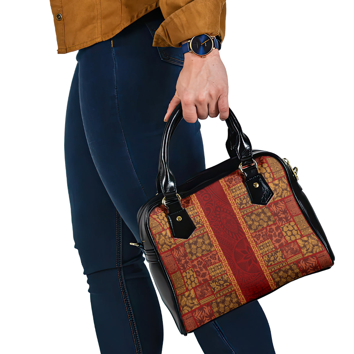 Hawaii Style Hibiscus and Tribal Element Fabric Patchwork Shoulder Handbag LT03 - Polynesian Pride