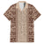 Hawaii Style Hibiscus and Tribal Element Fabric Patchwork Family Matching Off Shoulder Maxi Dress and Hawaiian Shirt Beige Version LT03 Dad's Shirt - Short Sleeve Beige - Polynesian Pride
