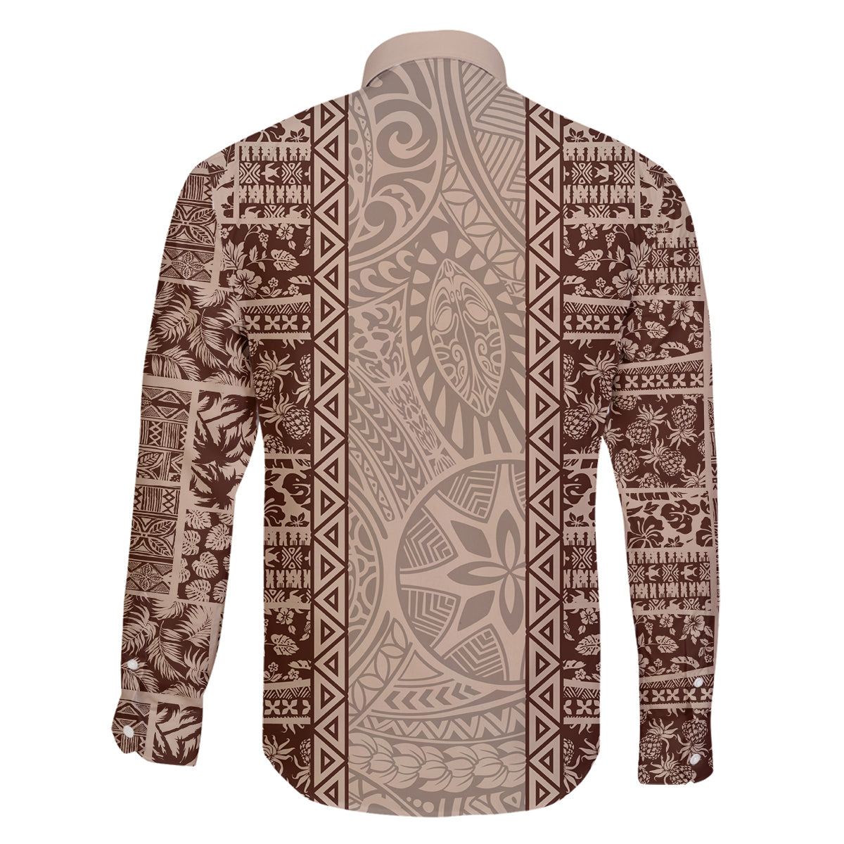 Hawaii Style Hibiscus and Tribal Element Fabric Patchwork Family Matching Off Shoulder Maxi Dress and Hawaiian Shirt Beige Version LT03 - Polynesian Pride