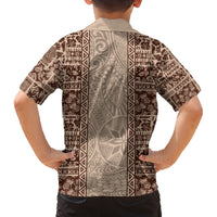Hawaii Style Hibiscus and Tribal Element Fabric Patchwork Family Matching Off Shoulder Short Dress and Hawaiian Shirt Beige Version LT03 - Polynesian Pride