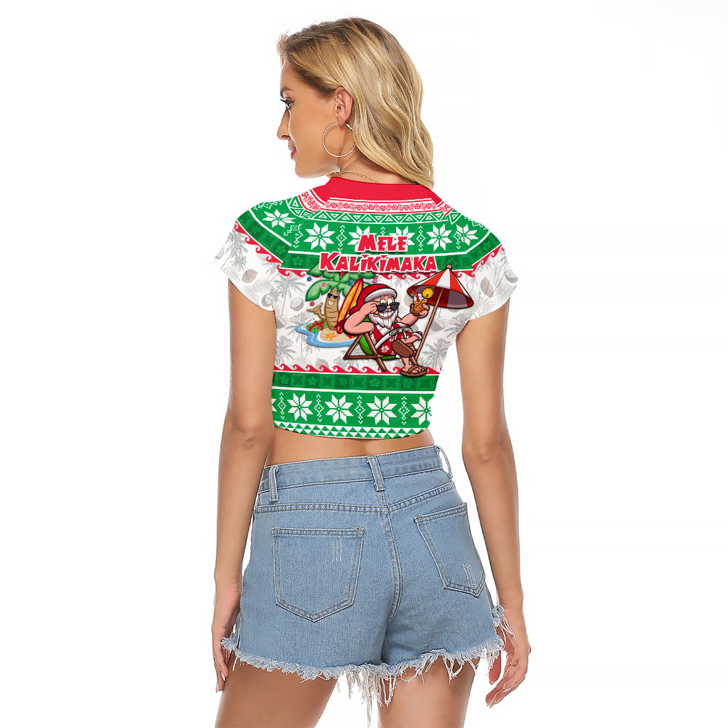 Hawaii Mele Kalikimaka Raglan Cropped T Shirt Aloha Santa and Palm Tree Mix Kakau Pattern LT03 - Polynesian Pride