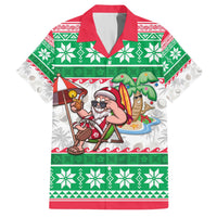 Custom Hawaii Mele Kalikimaka Hawaiian Shirt Aloha Santa and Palm Tree Mix Kakau Pattern LT03 Green - Polynesian Pride