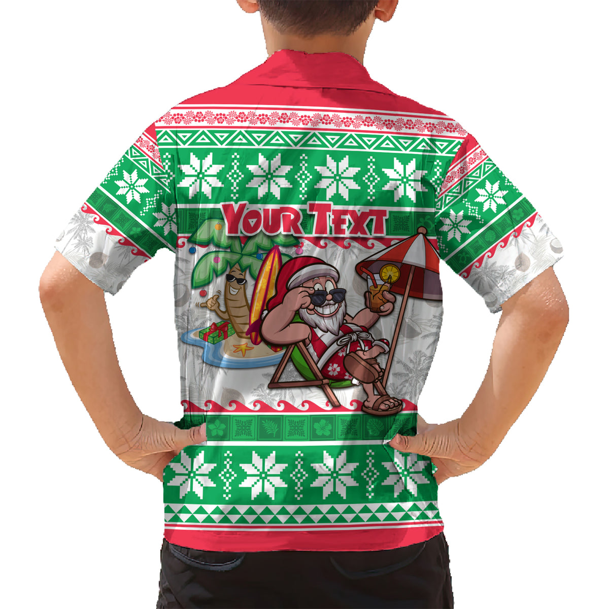 Custom Hawaii Mele Kalikimaka Kid Hawaiian Shirt Aloha Santa and Palm Tree Mix Kakau Pattern LT03 - Polynesian Pride