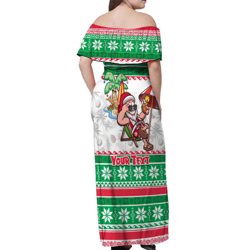 Custom Hawaii Mele Kalikimaka Off Shoulder Maxi Dress Aloha Santa and Palm Tree Mix Kakau Pattern LT03 - Polynesian Pride