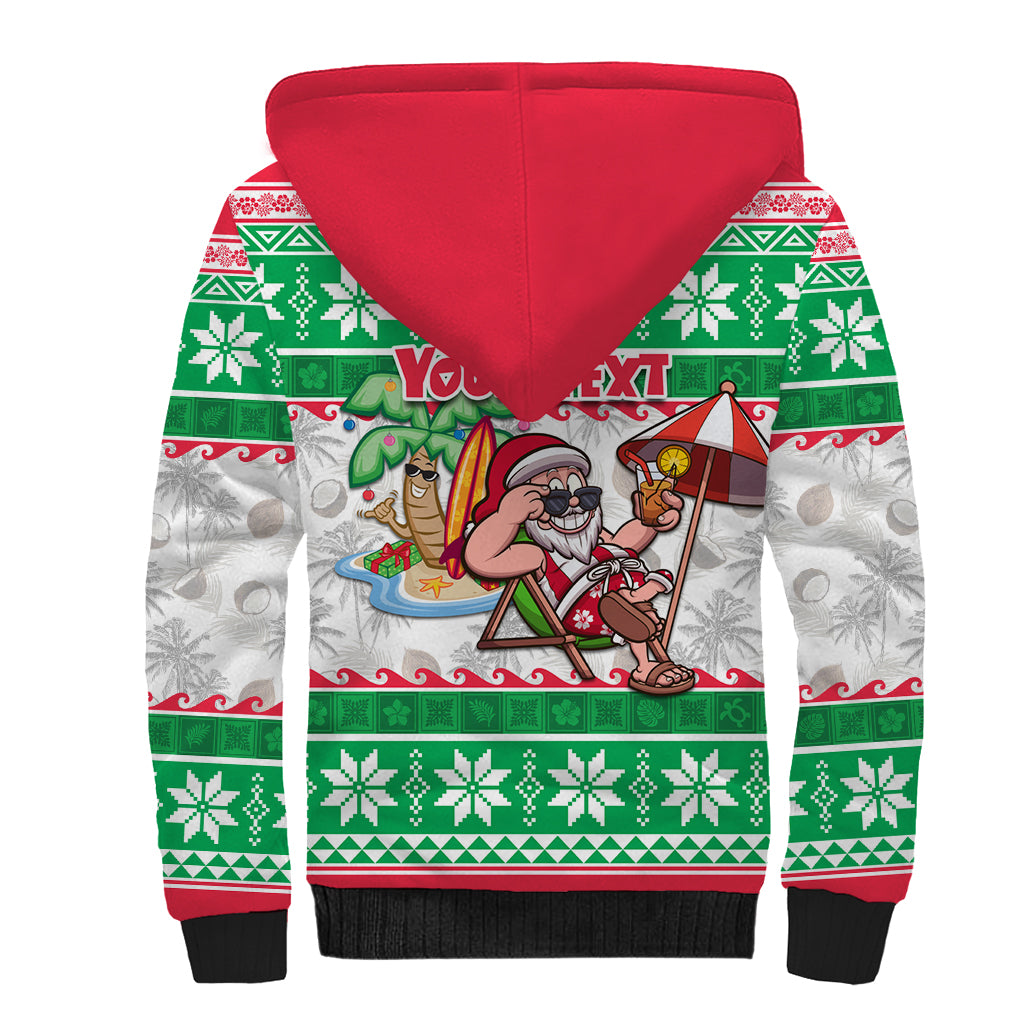 Custom Hawaii Mele Kalikimaka Sherpa Hoodie Aloha Santa and Palm Tree Mix Kakau Pattern LT03 - Polynesian Pride