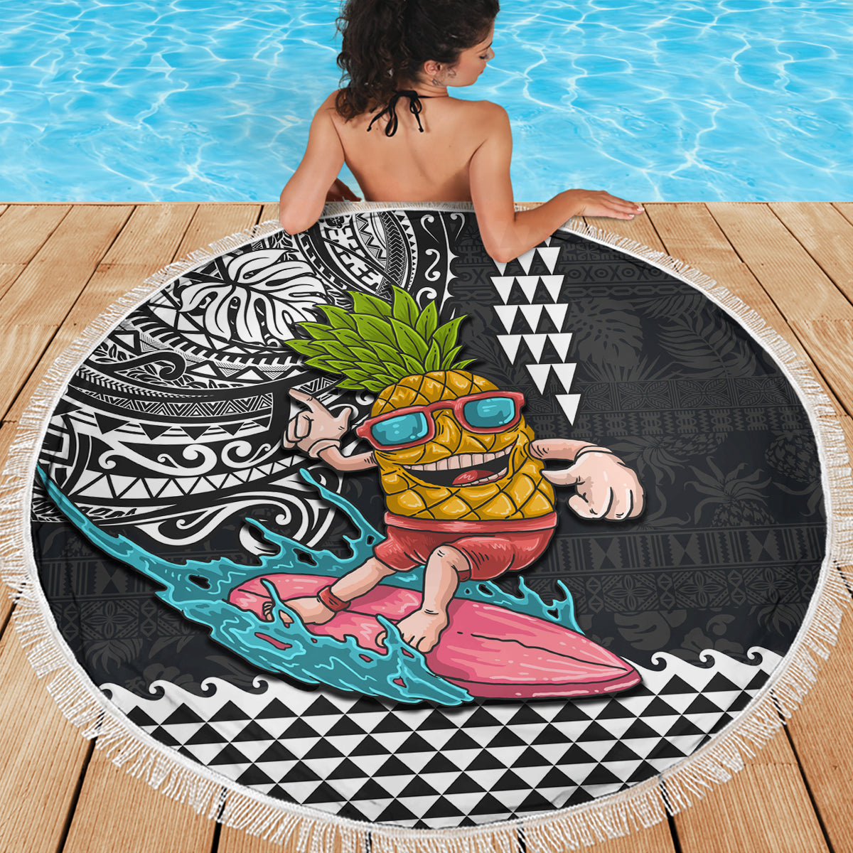Hawaii Pineapple Surfing With Kakau Tribal Beach Blanket LT03 - Polynesian Pride