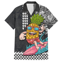 Hawaii Pineapple Surfing With Kakau Tribal Family Matching Off Shoulder Maxi Dress and Hawaiian Shirt LT03 Dad's Shirt - Short Sleeve Brown - Polynesian Pride