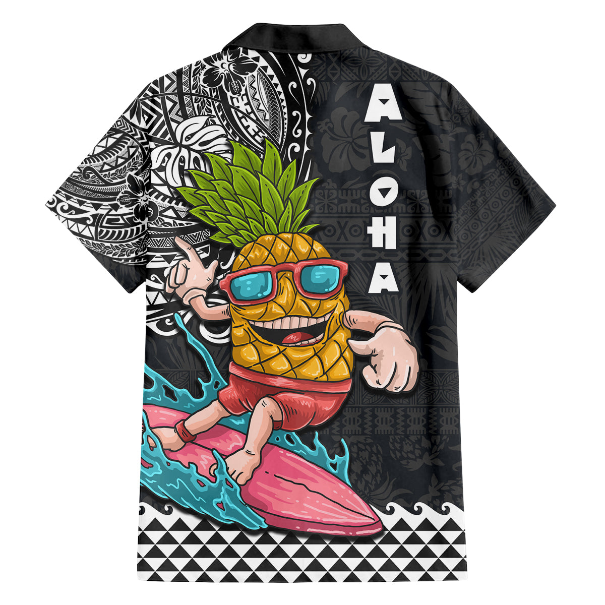Hawaii Pineapple Surfing With Kakau Tribal Family Matching Tank Maxi Dress and Hawaiian Shirt LT03 - Polynesian Pride