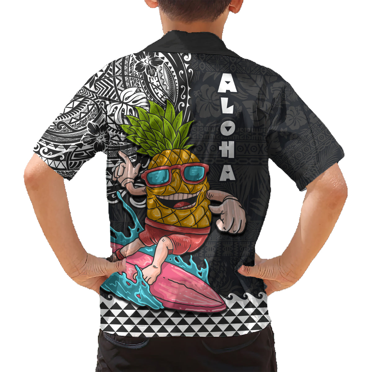 Hawaii Pineapple Surfing With Kakau Tribal Kid Hawaiian Shirt LT03 - Polynesian Pride