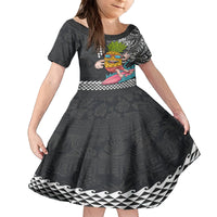 Hawaii Pineapple Surfing With Kakau Tribal Kid Short Sleeve Dress LT03 KID Brown - Polynesian Pride