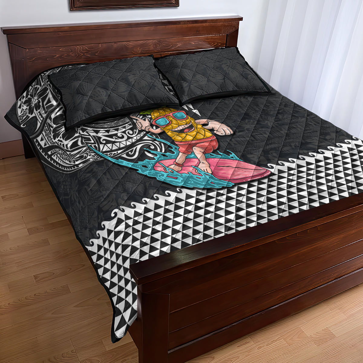 Hawaii Pineapple Surfing With Kakau Tribal Quilt Bed Set LT03 - Polynesian Pride