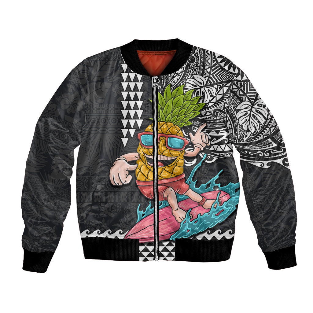 Hawaii Pineapple Surfing Kakau Tribal Personalised Bomber Jacket LT03 Unisex Brown - Polynesian Pride