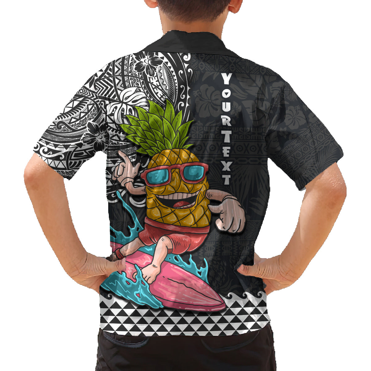Hawaii Pineapple Surfing Kakau Tribal Personalised Family Matching Tank Maxi Dress and Hawaiian Shirt LT03 - Polynesian Pride