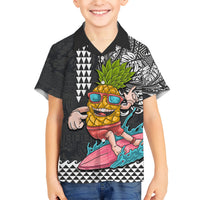 Hawaii Pineapple Surfing Kakau Tribal Personalised Kid Hawaiian Shirt LT03 Kid Brown - Polynesian Pride